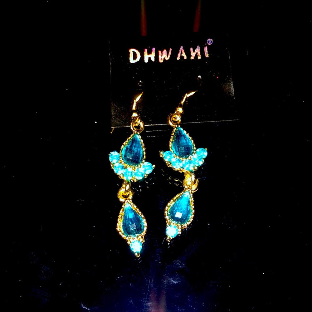 Brand new Sky blue gold earrings
